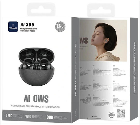 Wiwu Ai305 Open Ear Bluetooth Handsfree Ακουστικά με Θήκη Φόρτισης Μαύρα
