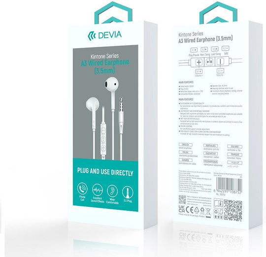 Devia NO-DVHF-108752 In-ear Handsfree Headphones with Connector 3.5mm White