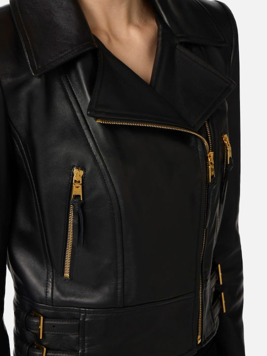 Δερμάτινο Γυναικείο Biker Jacket Μαύρο