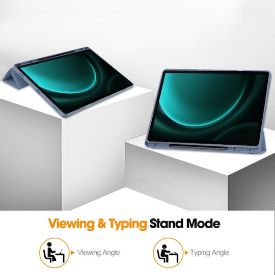 Калъф За Таблет Samsung Galaxy Tab S9 FE Plus С Държач За Писалка Функция Сън Събуждане Гъвкав Трисгъваем Комплект Стикер Лилав