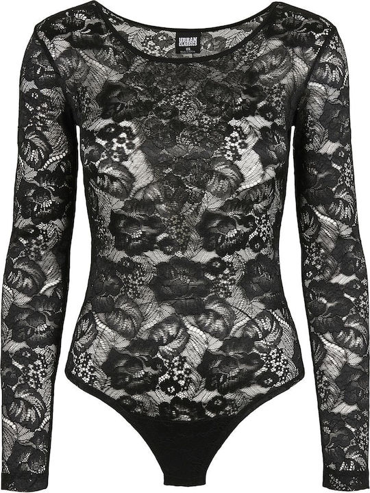 Bodysuit pentru femei cu dantelă și transparență Negru