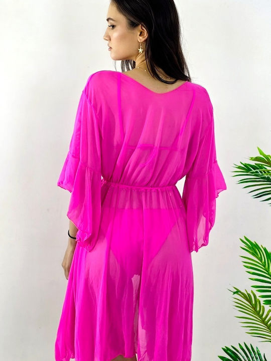 Γυναικείο Κοντό Καφτάνι Παραλίας Fuchsia