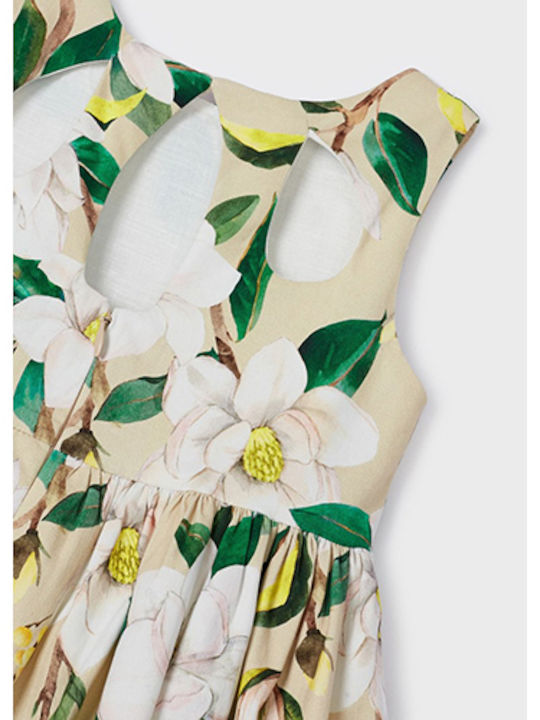 Kinderkleid Ärmellos Blumen Beige