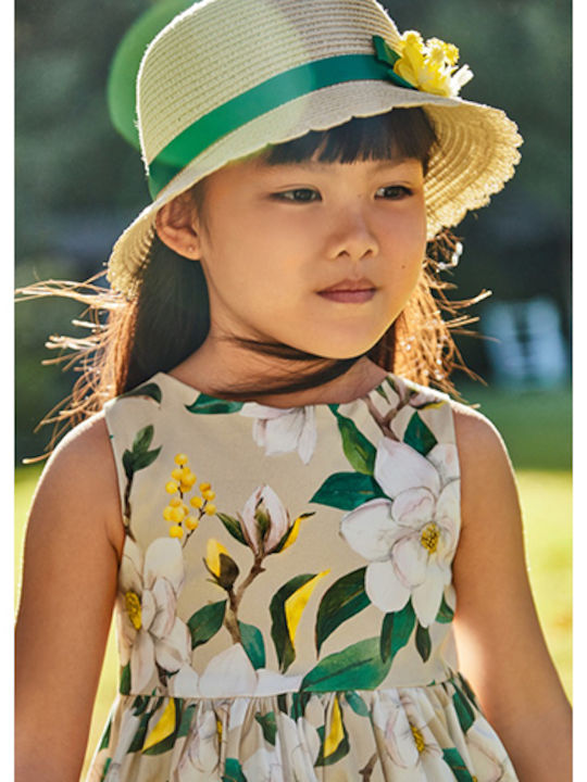 Kinderkleid Ärmellos Blumen Beige