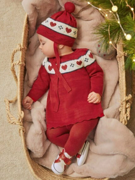 Kinderkleid Langärmelig Knitted Set mit Accessoires Rot