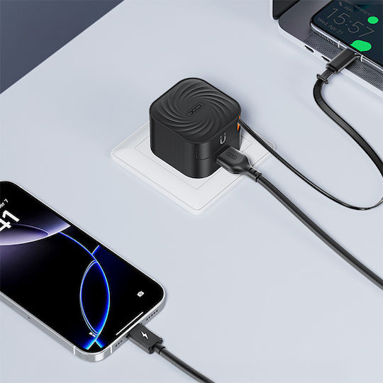 XO с USB-A порт и кабел USB-C 20W Power Delivery / Quick Charge 2.0 / Quick Charge 3.0 Черен (L165)