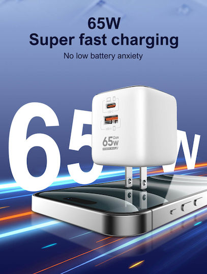 Ldnio Ldnio Handyladegerät Ohne Kabel GaN Mit USB-A und USB-C Ausgangsanschlüsse 65W Weiß