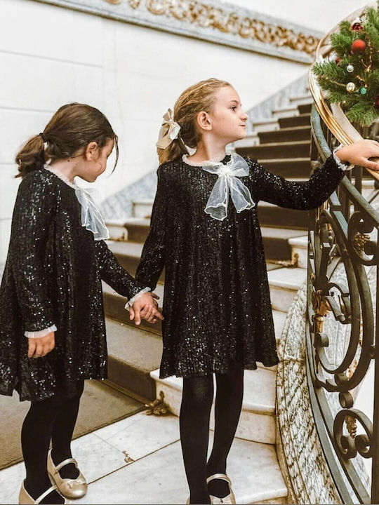 Children's Dress Long Sleeve with Sequins Black