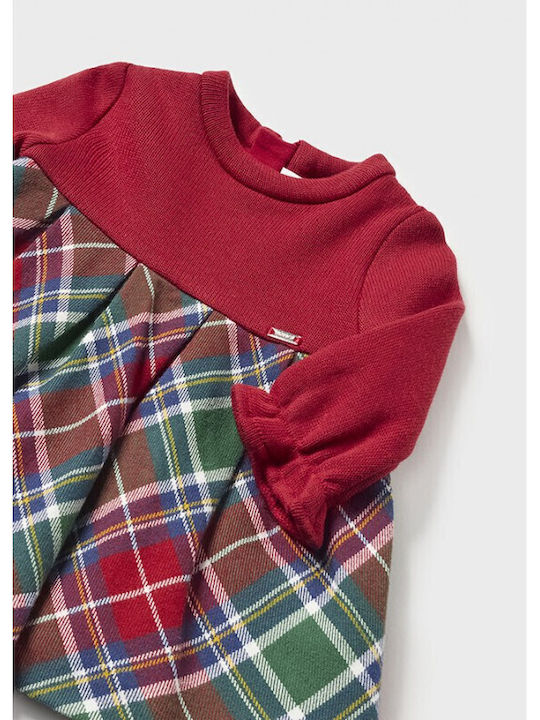 Children's Dress Long Sleeve Checked Set with Accessories Burgundy