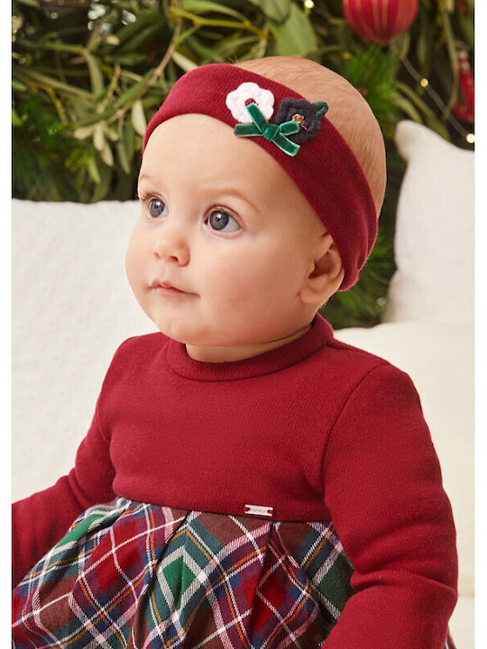 Children's Dress Long Sleeve Checked Set with Accessories Burgundy