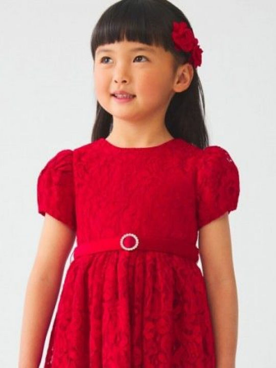 Children's Dress Short Sleeve Lace Red