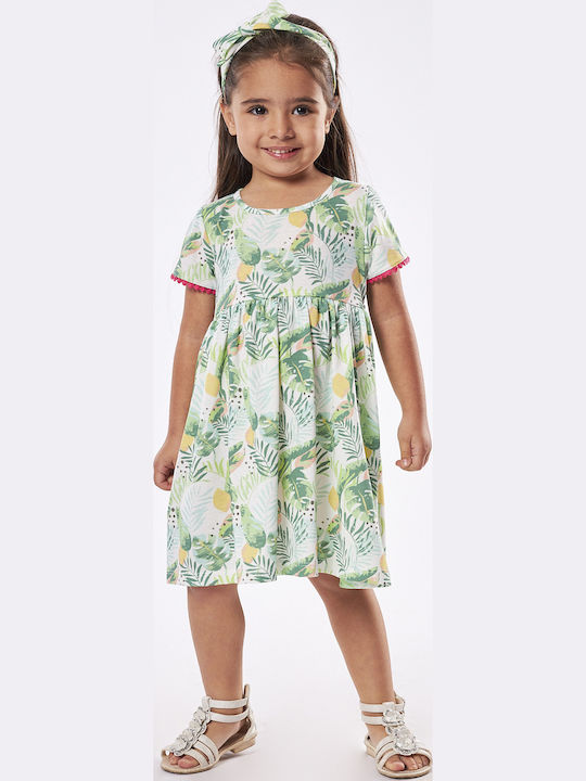 Rochie De Fete Tropical Fruits Mâneca Scurtă Floral Set Cu Accesorii Verde