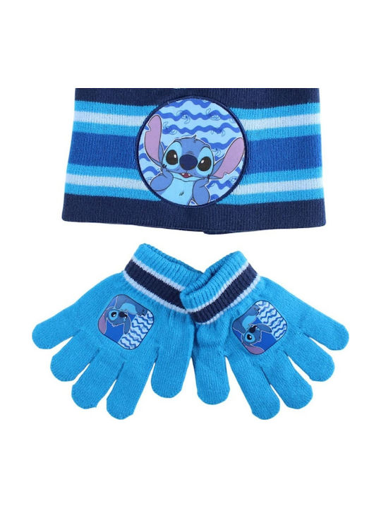 Lilo And Stitch Cosmic Waves Kids Beanie Set with Gloves Knitted Blue
