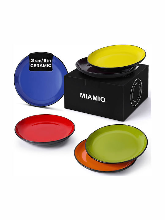 Miamio Le Papillon Collection Plate Shallow Ceramic Multicolour with Diameter 21cm 6pcs