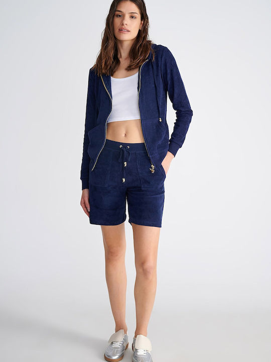 Damen Sportliche Bermuda Terry Marineblau