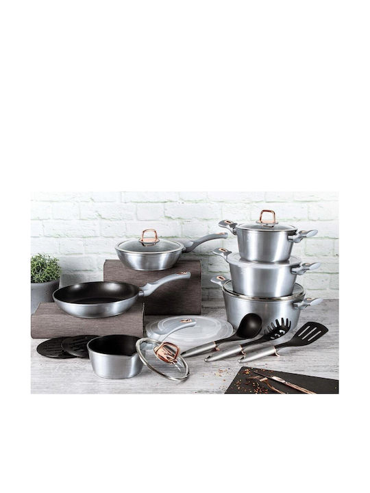 Berlinger Haus Moonlight Collection Cookware Set of Aluminum Silver with Stone Interior Coating 6 Pieces