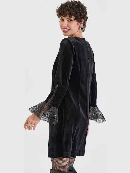 Mini Abendkleid Samt mit Tüll Schwarz