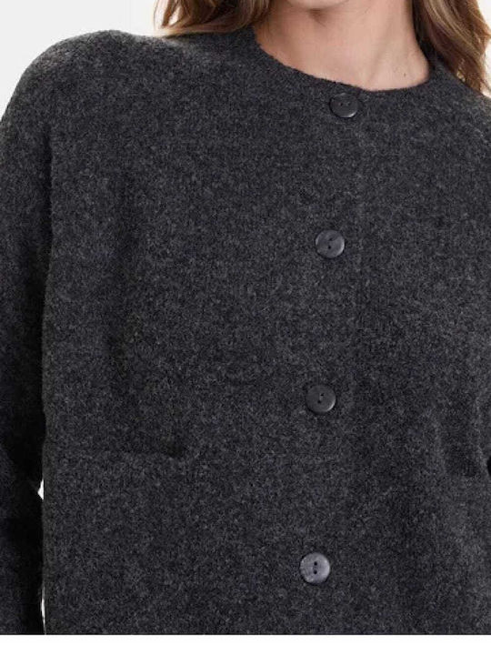 Kurze Gestrickte Damen Strickjacke mit Knöpfen Dunkelgrau