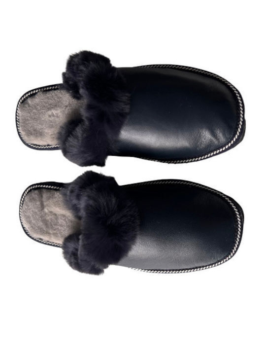 Winter Women's Slippers with Fur Blue