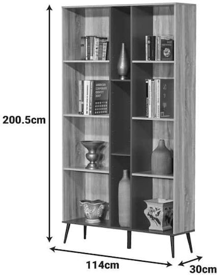 Bücherregal Zezan Sonoma-Anthrazit / Sonoma-Anthrazit 114cm / 114x30cm / 30x200.5cm / 200.5cm