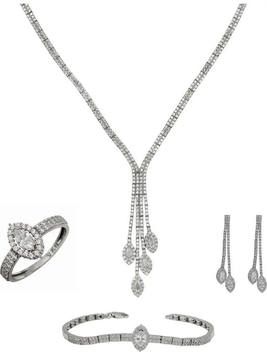 Set with Necklace , Earrings & Ring from Silver with Stones