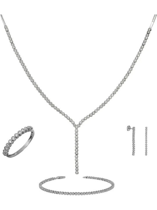 Set mit Halskette , Ohrringe & Ring aus Silber mit Steinen