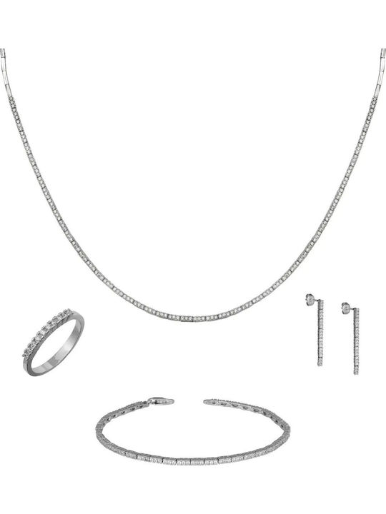 Set with Necklace , Earrings & Ring from Silver with Stones