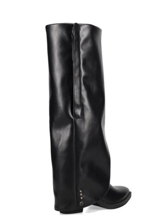 Synthetic Leather High Heel Women's Boots with Zipper Black