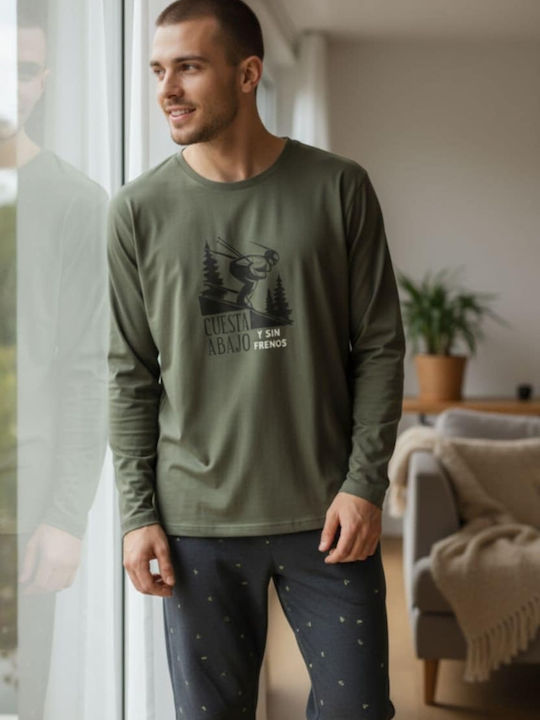 Dark Elephant Men's Winter Pajamas Set Khaki