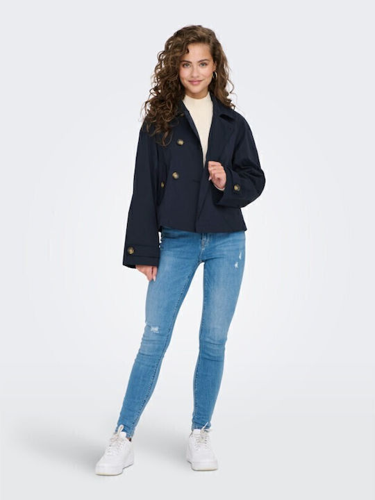 April Women's Navy Blue Coat with Buttons