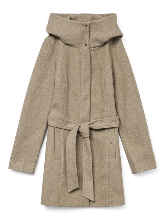 Damen Beige Mantel mit Kapuze