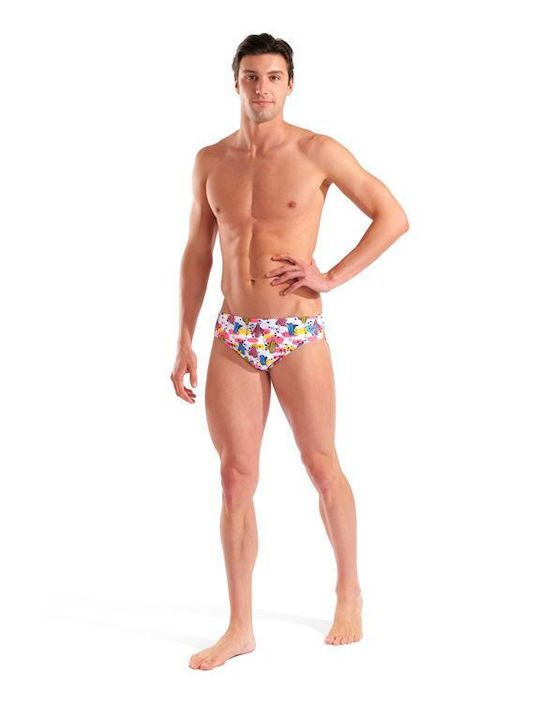 Costum de Baie Bărbați Slip Multicolor/Alb