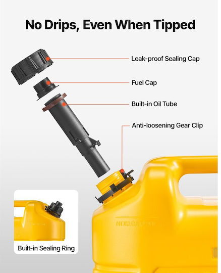 Vevor Fuel Can 19 Liters Gasoline Tank Spout Transparent Scale Maximum Flow 15 Liters Per Minute Safe Leakproof Portable Flat Liquid Container For Cars Motorcycles SUV ATV UTV Yellow 1 Piece