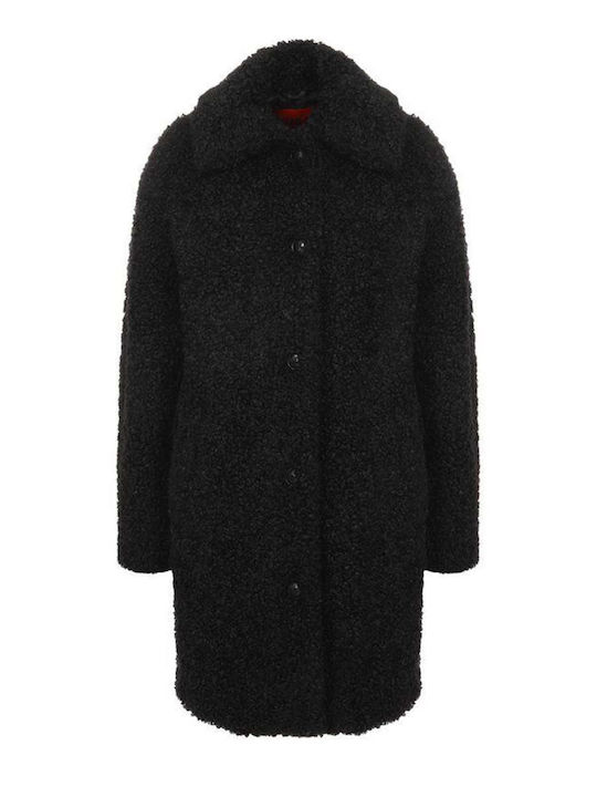 Women's Black Coat Teddy with Buttons