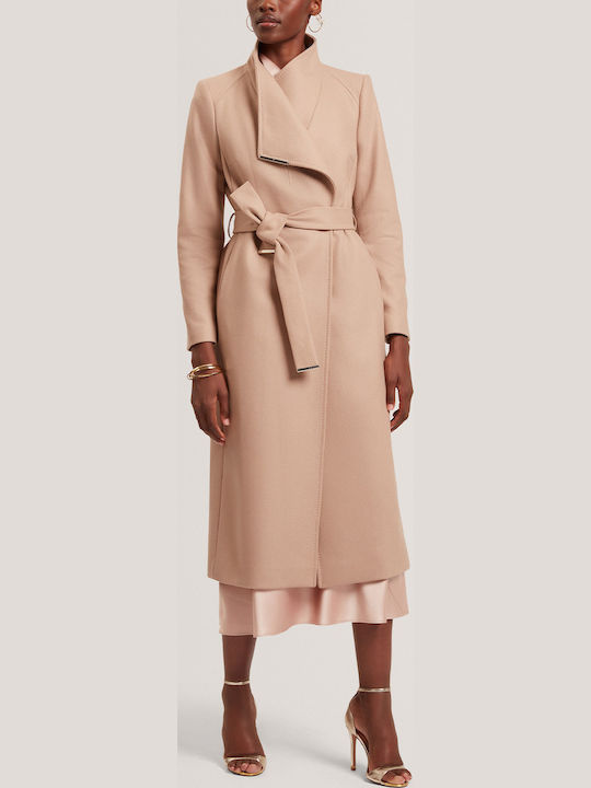Rosell Wool Women's Camel Coat with Belt