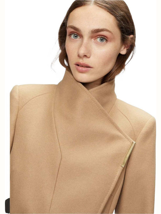 Rosell Wool Women's Camel Coat with Belt