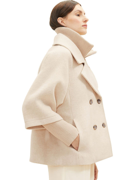 Дамско Half Coat Бежово Оувърсайз с Бутони