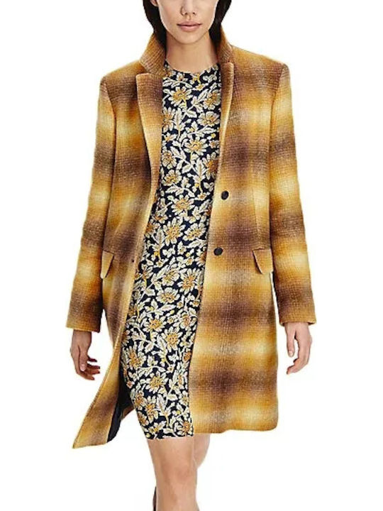 Women's Checked Yellow Coat with Buttons