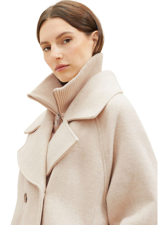 Дамско Half Coat Бежово Оувърсайз с Бутони
