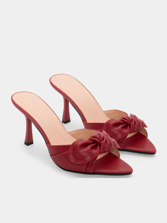 Mules with Chunky High Heel in Burgundy Color