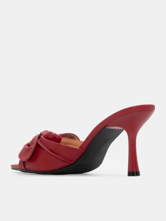 Mules with Chunky High Heel in Burgundy Color
