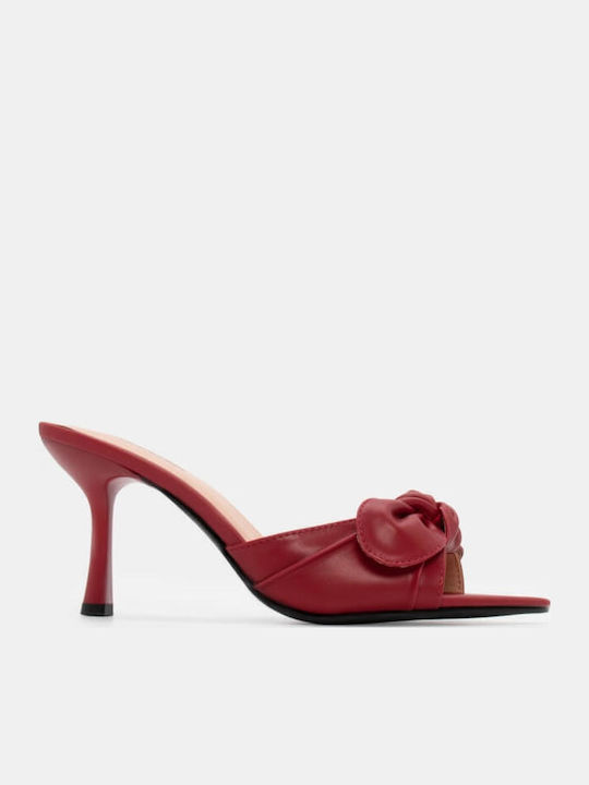Mules with Chunky High Heel in Burgundy Color