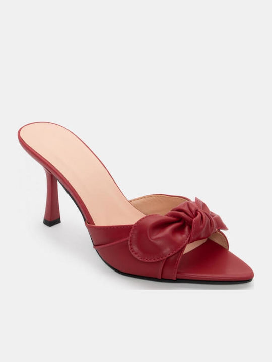 Mules with Chunky High Heel in Burgundy Color