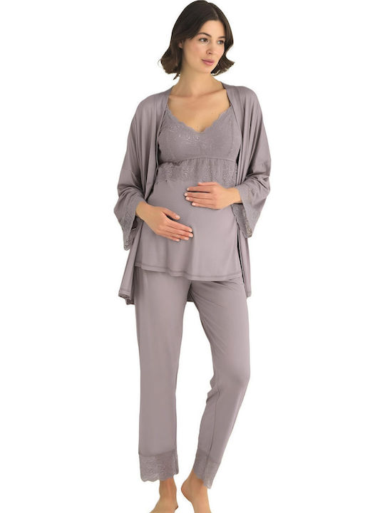 Angel's Secret Maternity Pajama Set & Nursing in Gray color