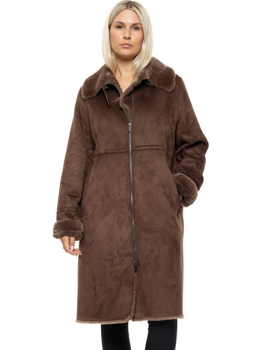 Femeie Brown Palton cu Fermuar