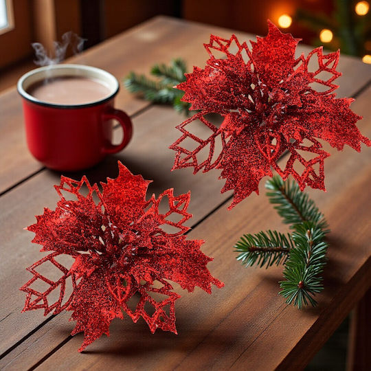 Weihnachtsdekoration Metallisch Blume Länge 9cm. Glitzer 2Stück