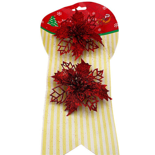 Weihnachtsdekoration Metallisch Blume Länge 9cm. Glitzer 2Stück