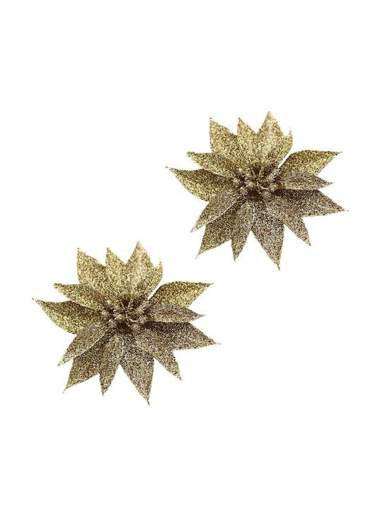 Weihnachtsdekoration Metallisch Blume Länge 9cm. Glitzer 2Stück
