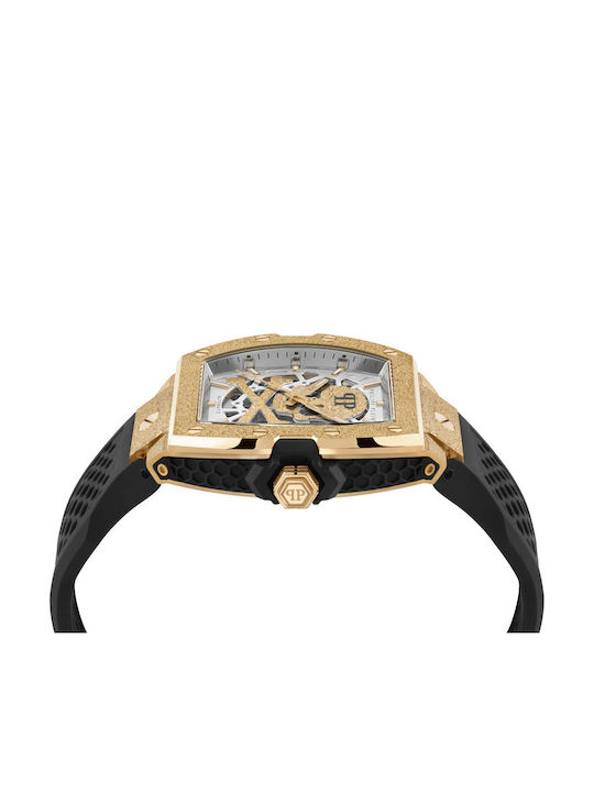 Philipp Plein Skeleton Ανδρικό Ρολόι Αυτόματο με Μαύρο Καουτσούκ Λουράκι