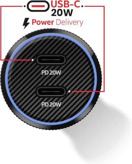Încărcător Auto Swissten Încărcare Rapidă 20W 2x USB-C Power Delivery Negru
